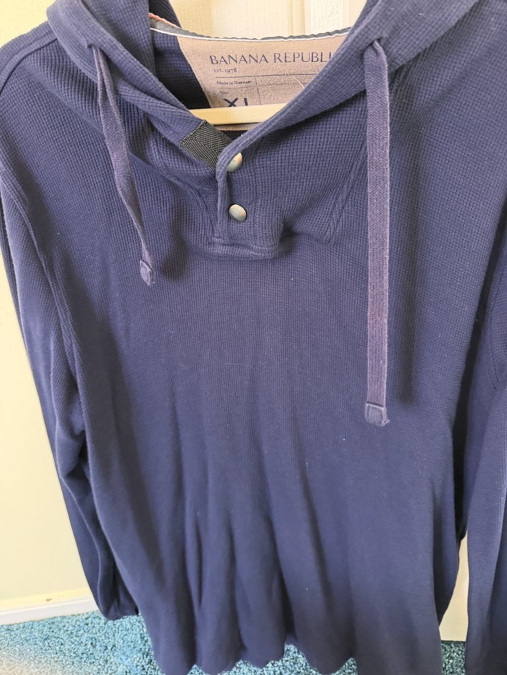 Banana Republic Navy Waffle Knit Hooded Henley. New